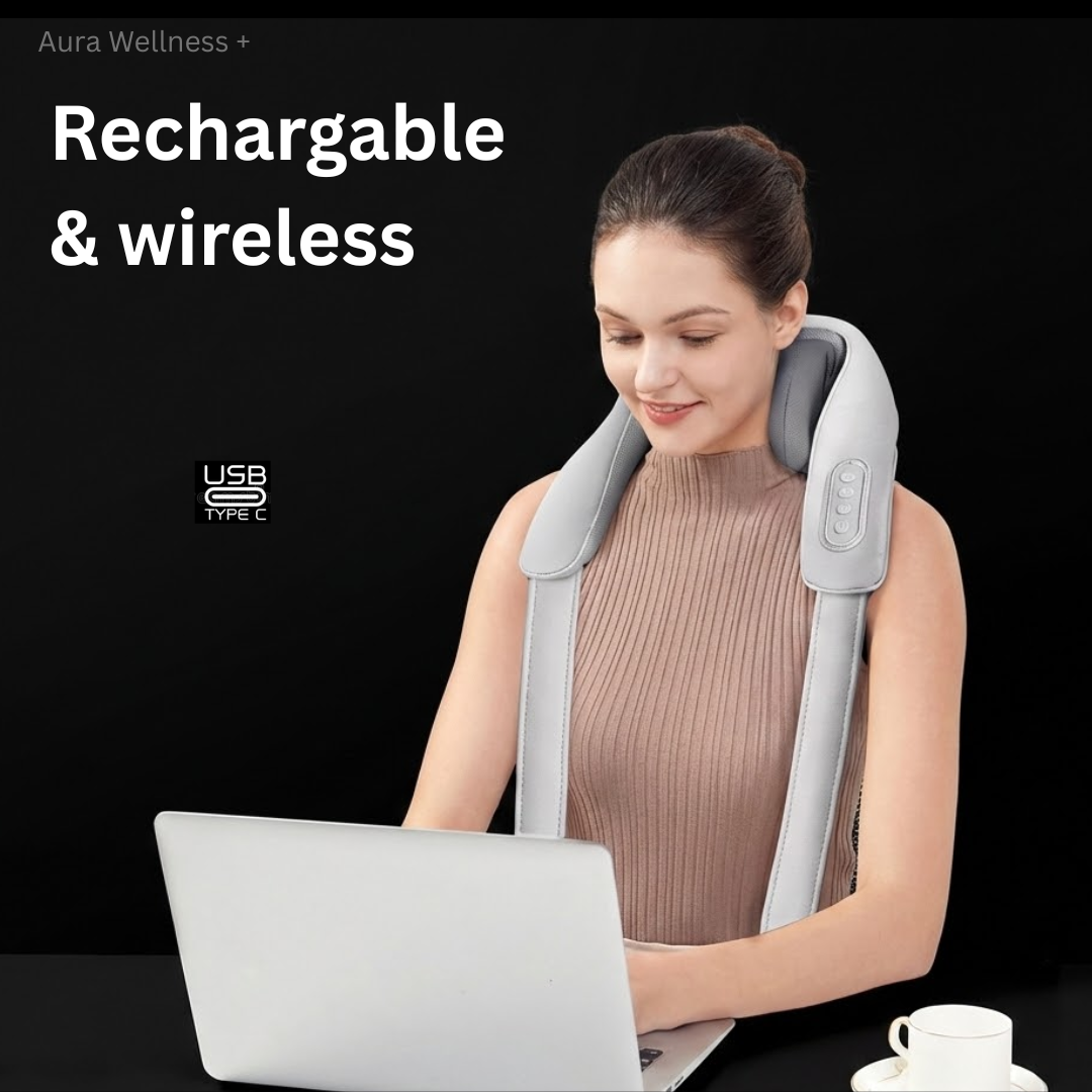 Aura Wellness Plus™ Neck and Back Massager (Wireless and Rechargable)